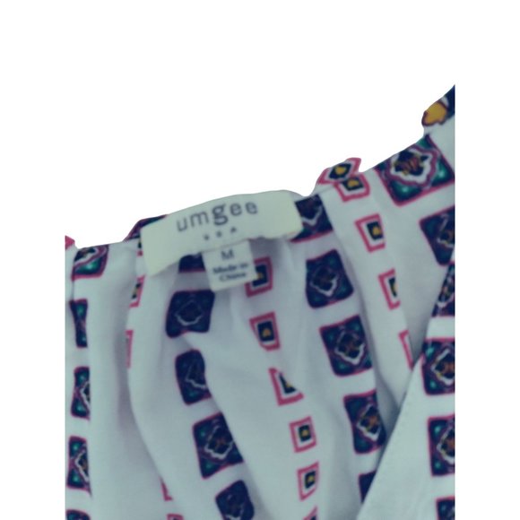 Umgee USA VNeck bell Sleeve Print Baby Doll Boho Peasant Dress style Tops M READ - Picture 9 of 16